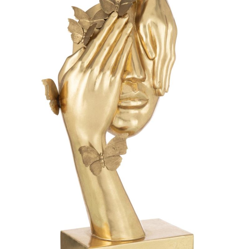 Visage papillons socle poly or