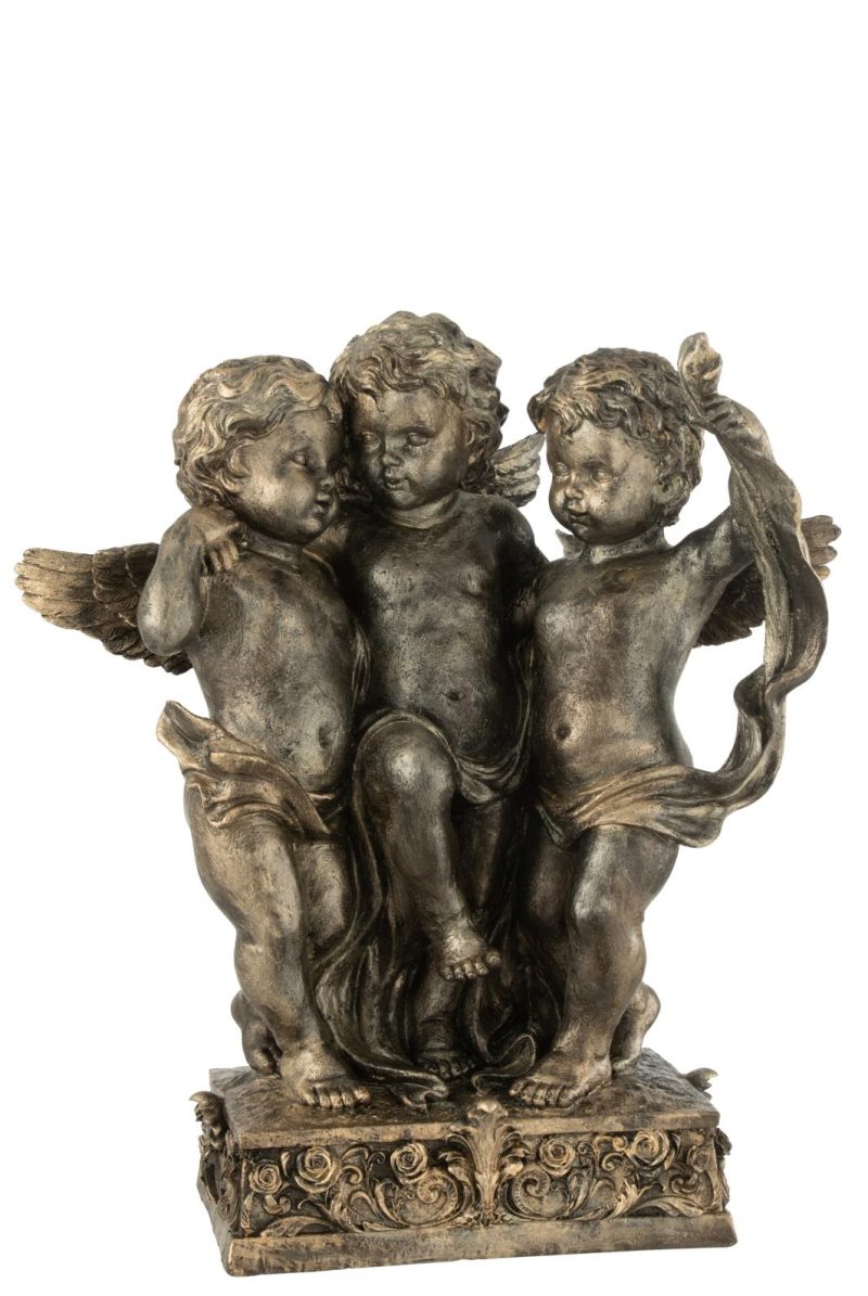 Anges 3 debout arcs resine bronze
