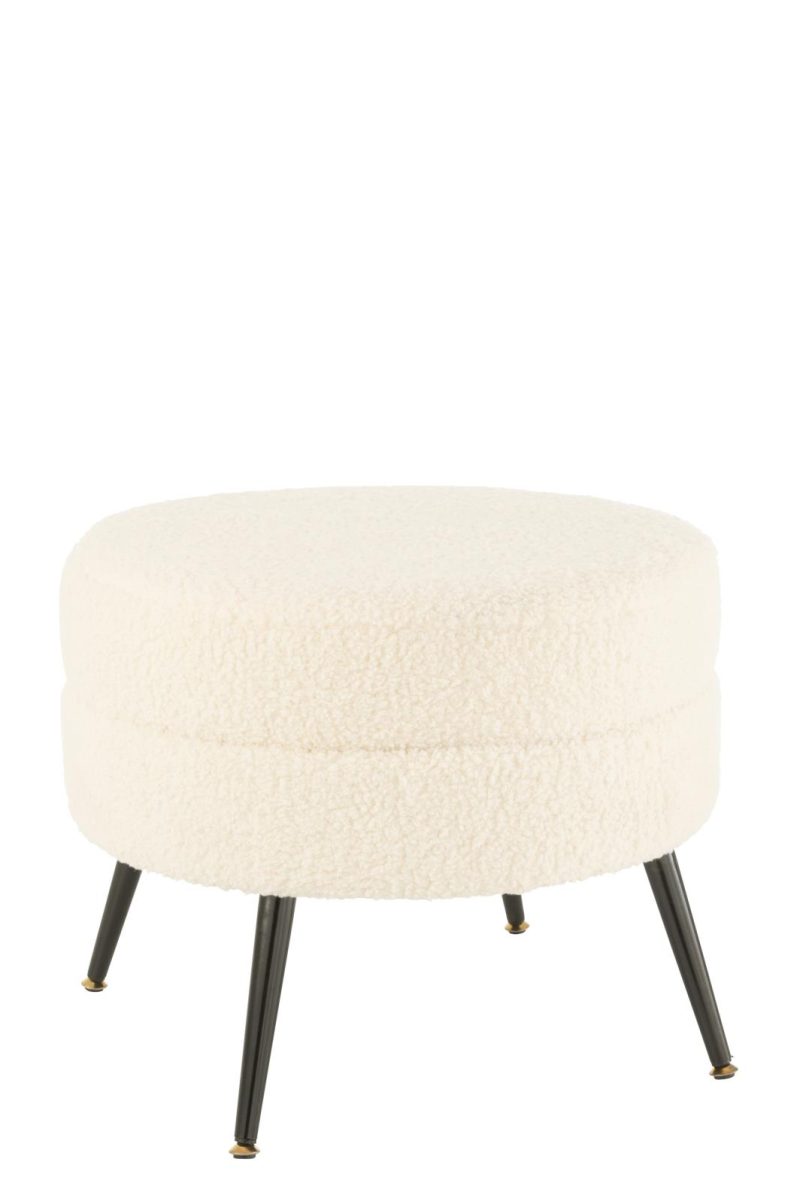 Pouf rond metal pieds bouclé blanc