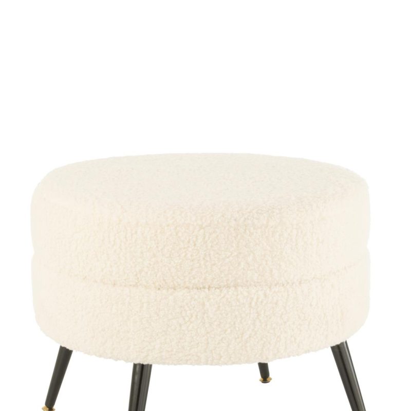 Pouf rond metal pieds bouclé blanc