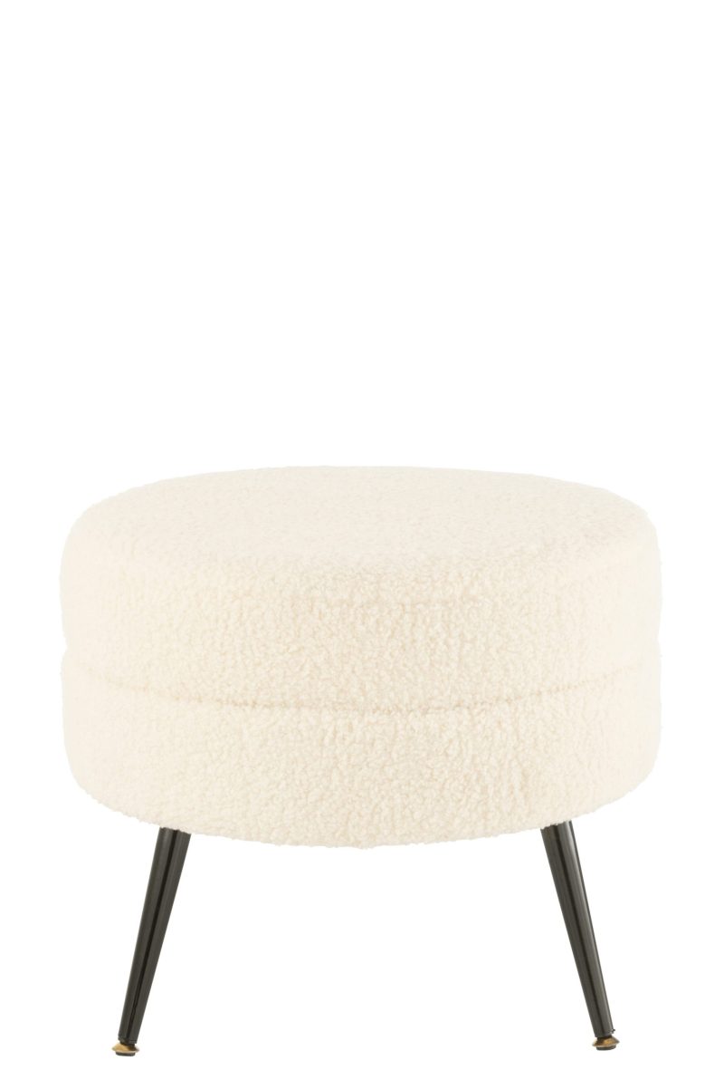 Pouf rond metal pieds bouclé blanc - Image 2
