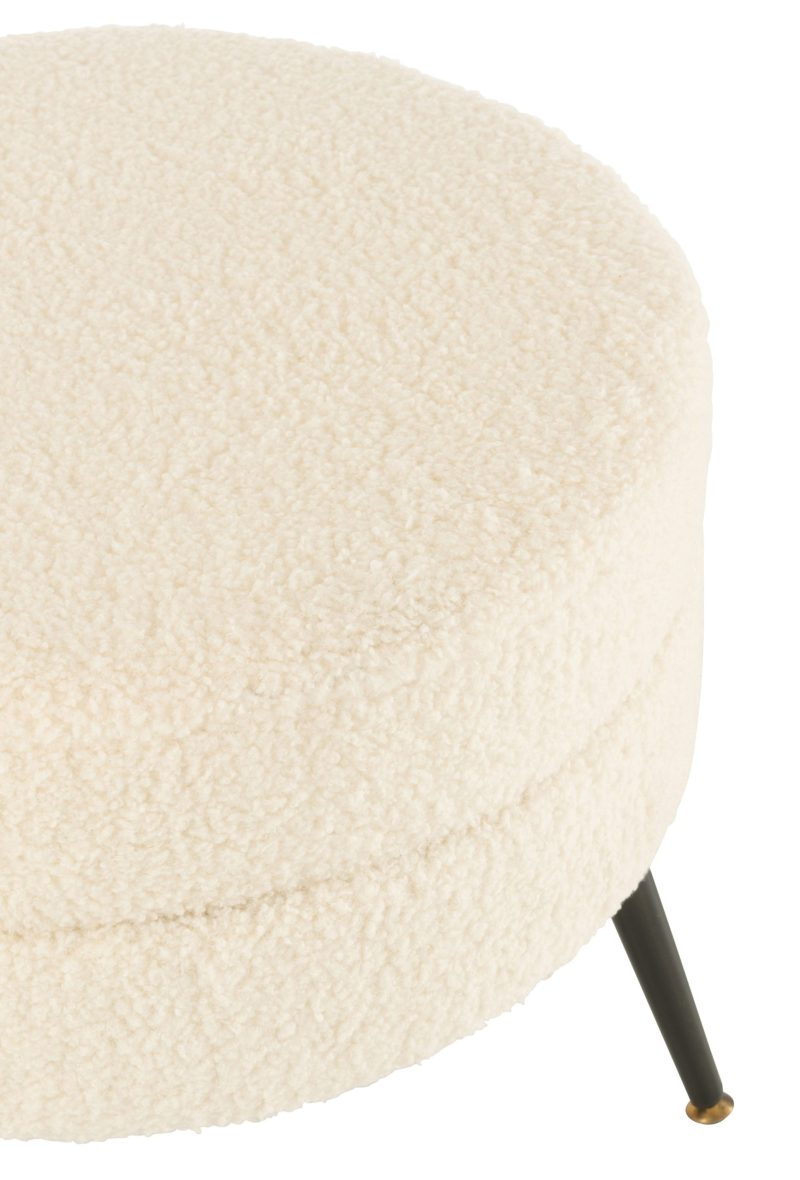 Pouf rond metal pieds bouclé blanc - Image 4