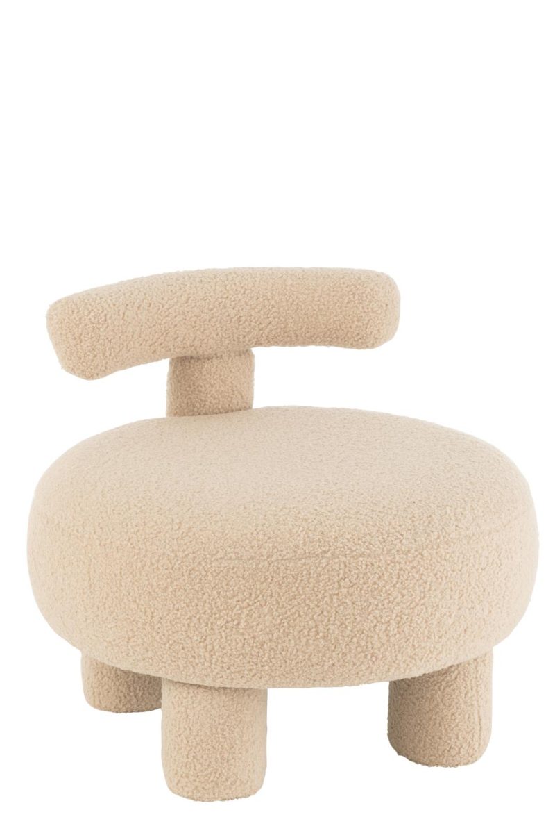 Pouf rond dossier bouclé chaud beige