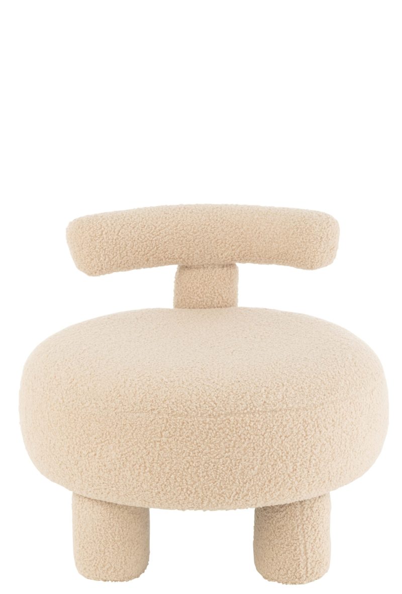 Pouf rond dossier bouclé chaud beige - Image 2