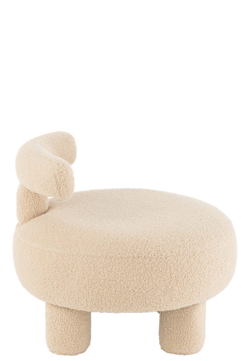 Pouf rond dossier bouclé chaud beige - Image 3