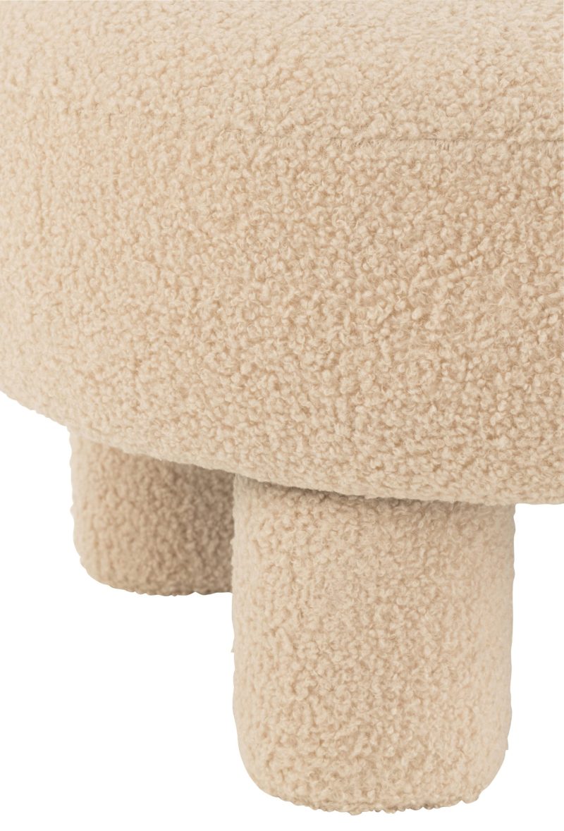 Pouf rond dossier bouclé chaud beige - Image 5