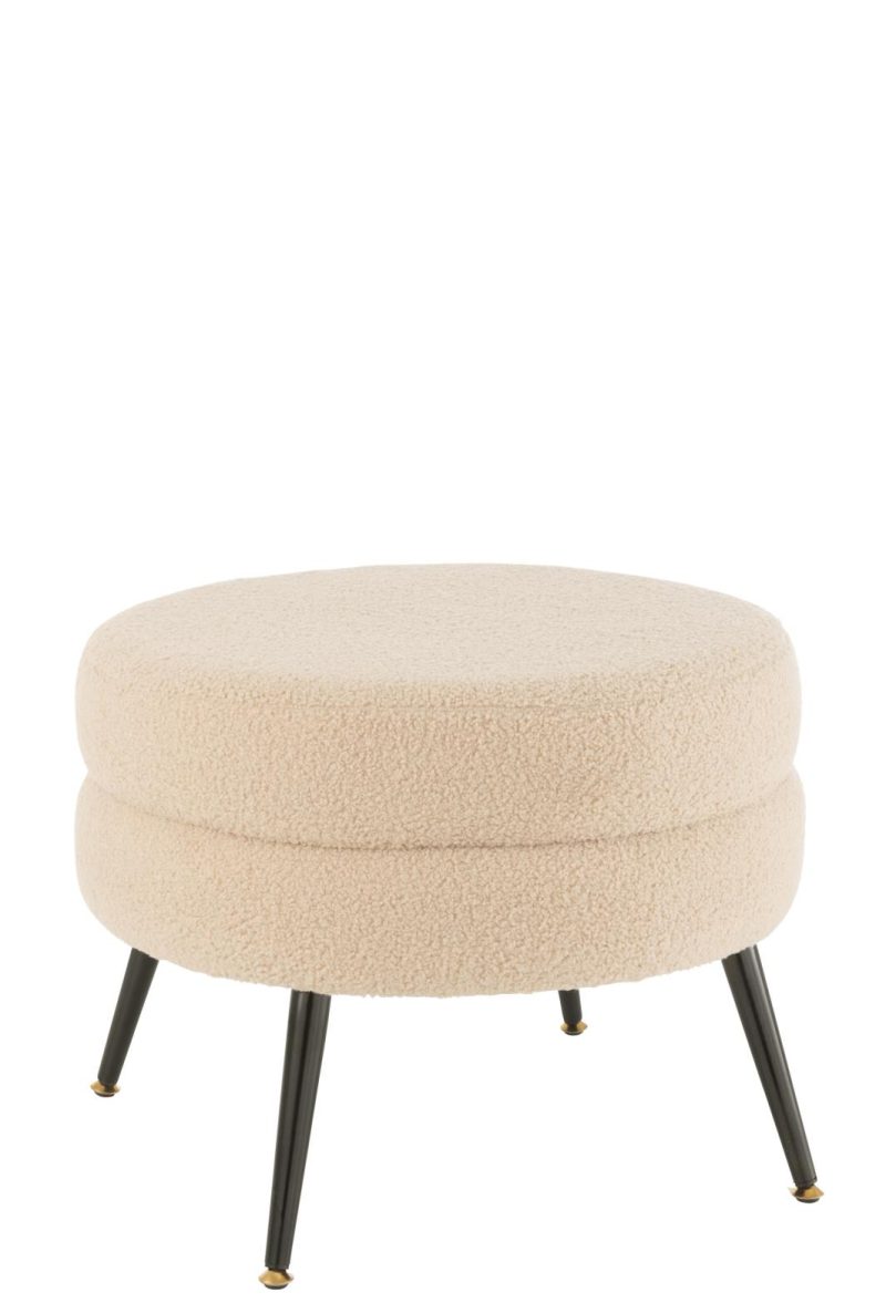 Pouf rond metal pieds bouclé chaud beige