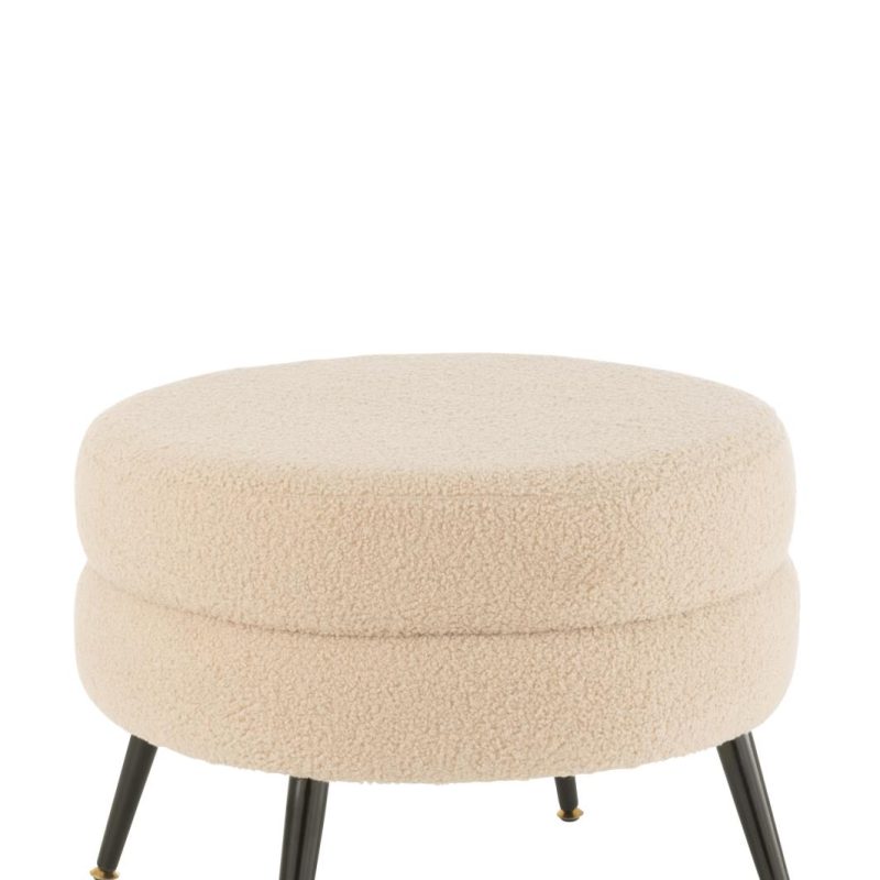 Pouf rond metal pieds bouclé chaud beige
