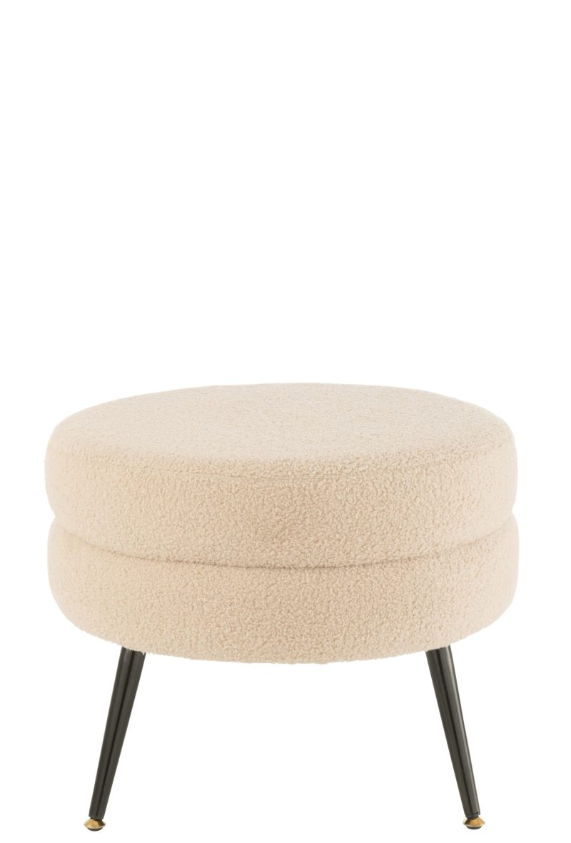 Pouf rond metal pieds bouclé chaud beige - Image 2