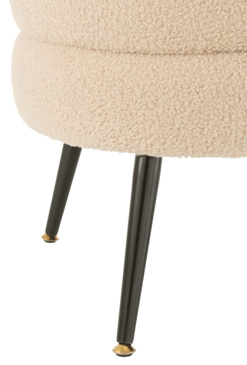 Pouf rond metal pieds bouclé chaud beige - Image 3