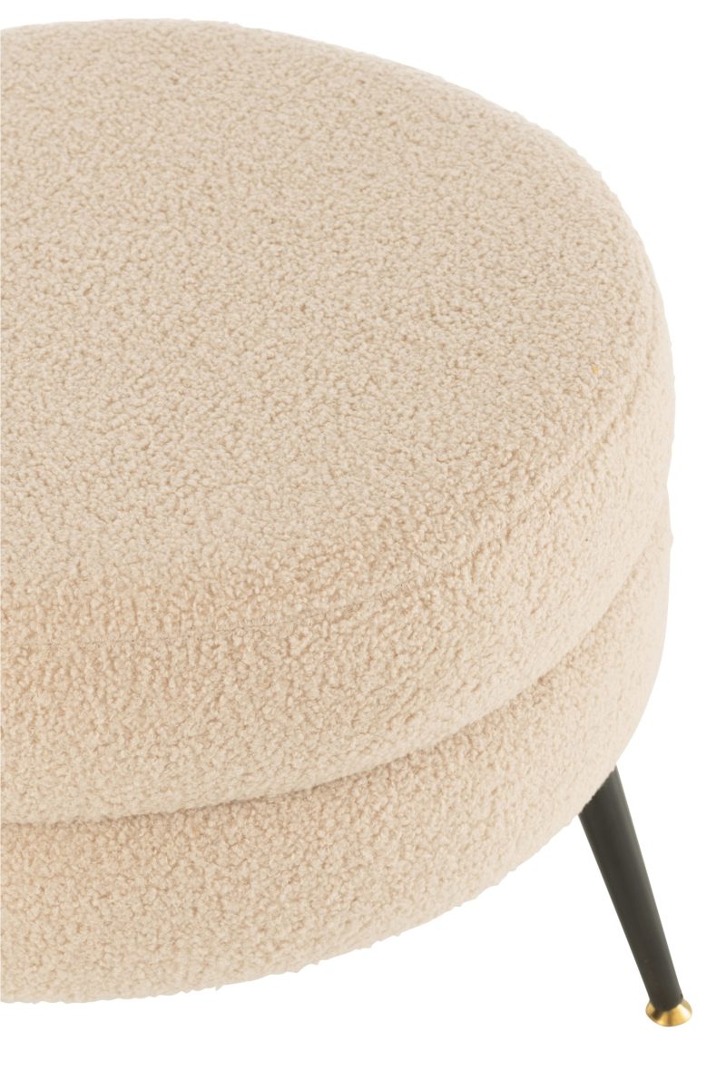 Pouf rond metal pieds bouclé chaud beige - Image 4