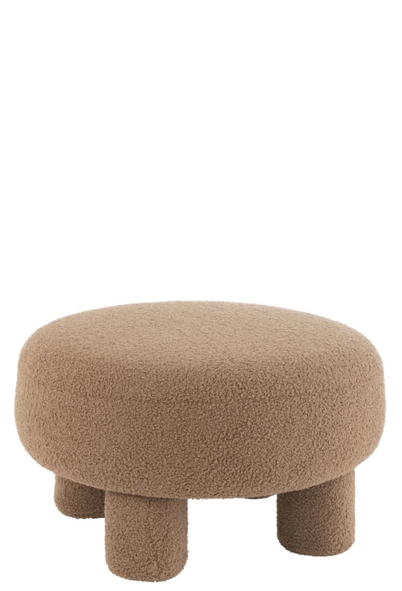 Pouf rond teddy pieds bouclé marron