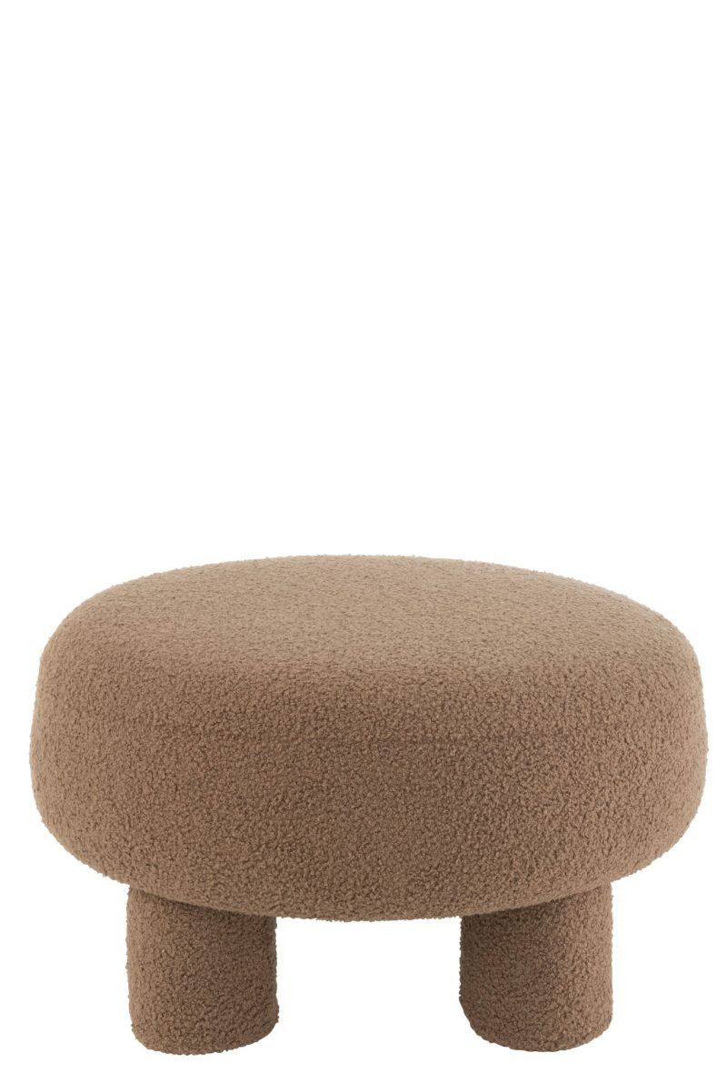 Pouf rond teddy pieds bouclé marron - Image 2