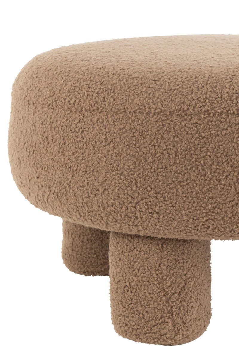 Pouf rond teddy pieds bouclé marron - Image 3