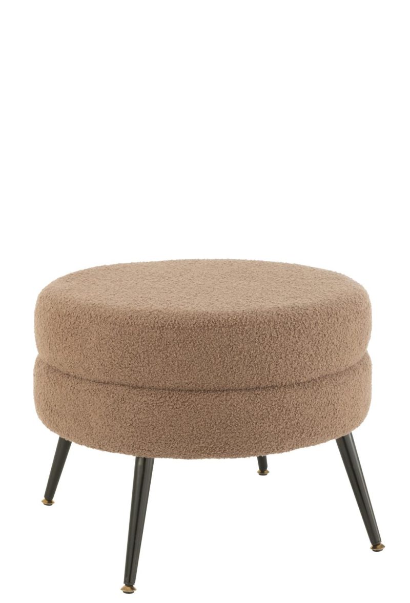 Pouf rond metal pieds velours marron
