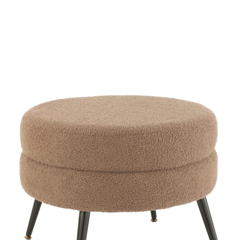 Pouf rond metal pieds velours marron