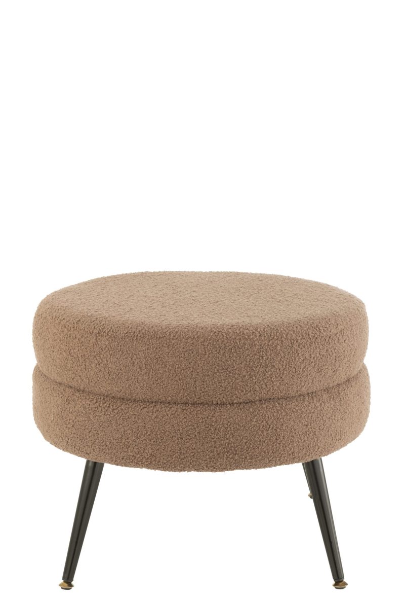 Pouf rond metal pieds velours marron - Image 2