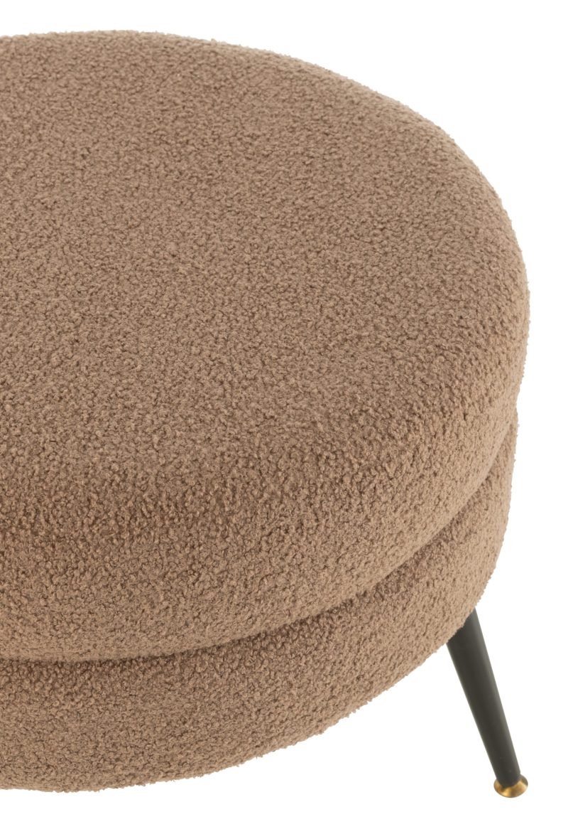Pouf rond metal pieds velours marron - Image 4