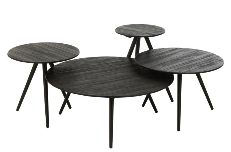 Set de 4 tables rondes teck recycle noir