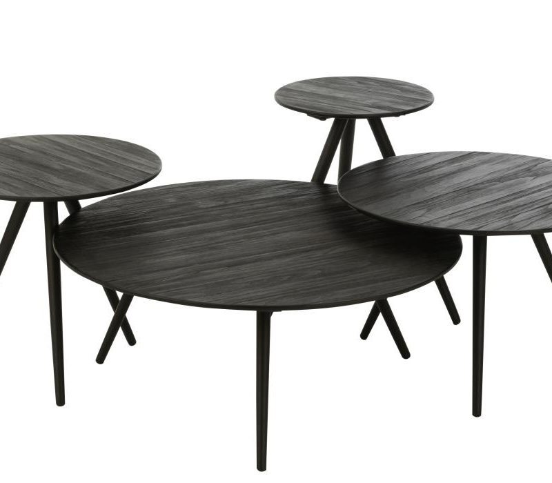 Set de 4 tables rondes teck recycle noir
