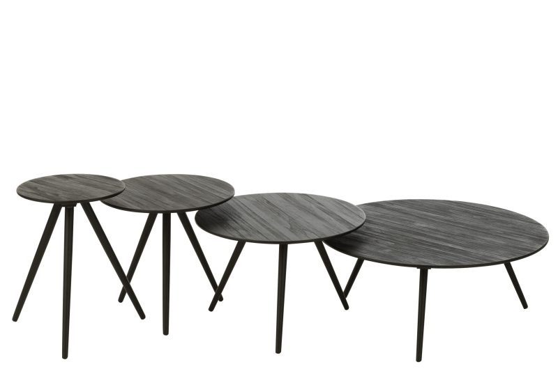 Set de 4 tables rondes teck recycle noir - Image 2