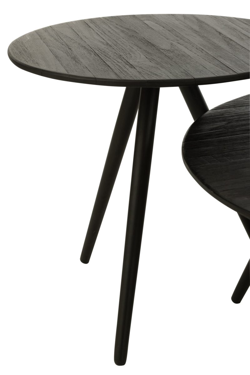 Set de 4 tables rondes teck recycle noir - Image 3