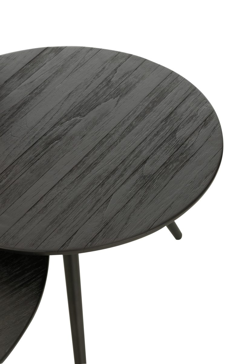 Set de 4 tables rondes teck recycle noir - Image 4
