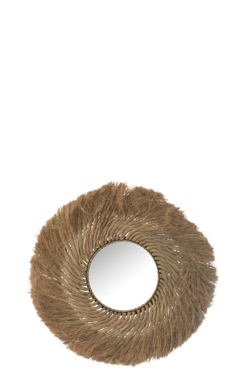 Miroir rond tressé herbe naturel s