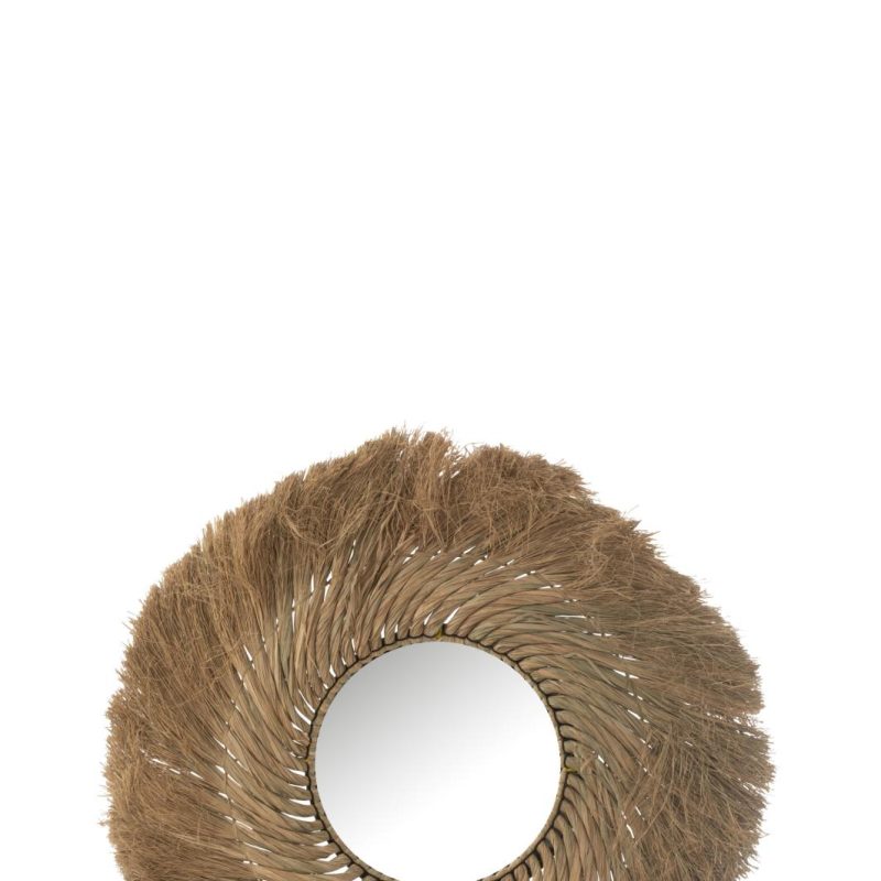 Miroir rond tressé herbe naturel s