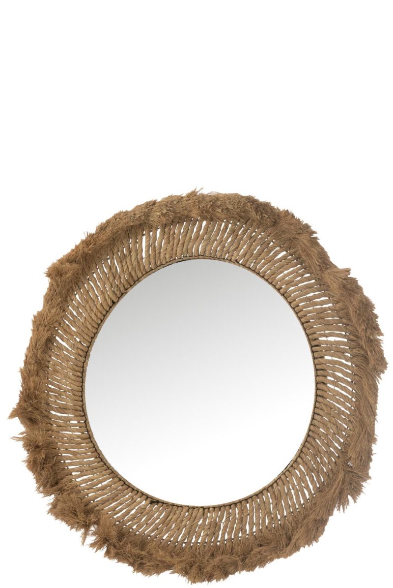 Miroir rond tressé herbe naturel l