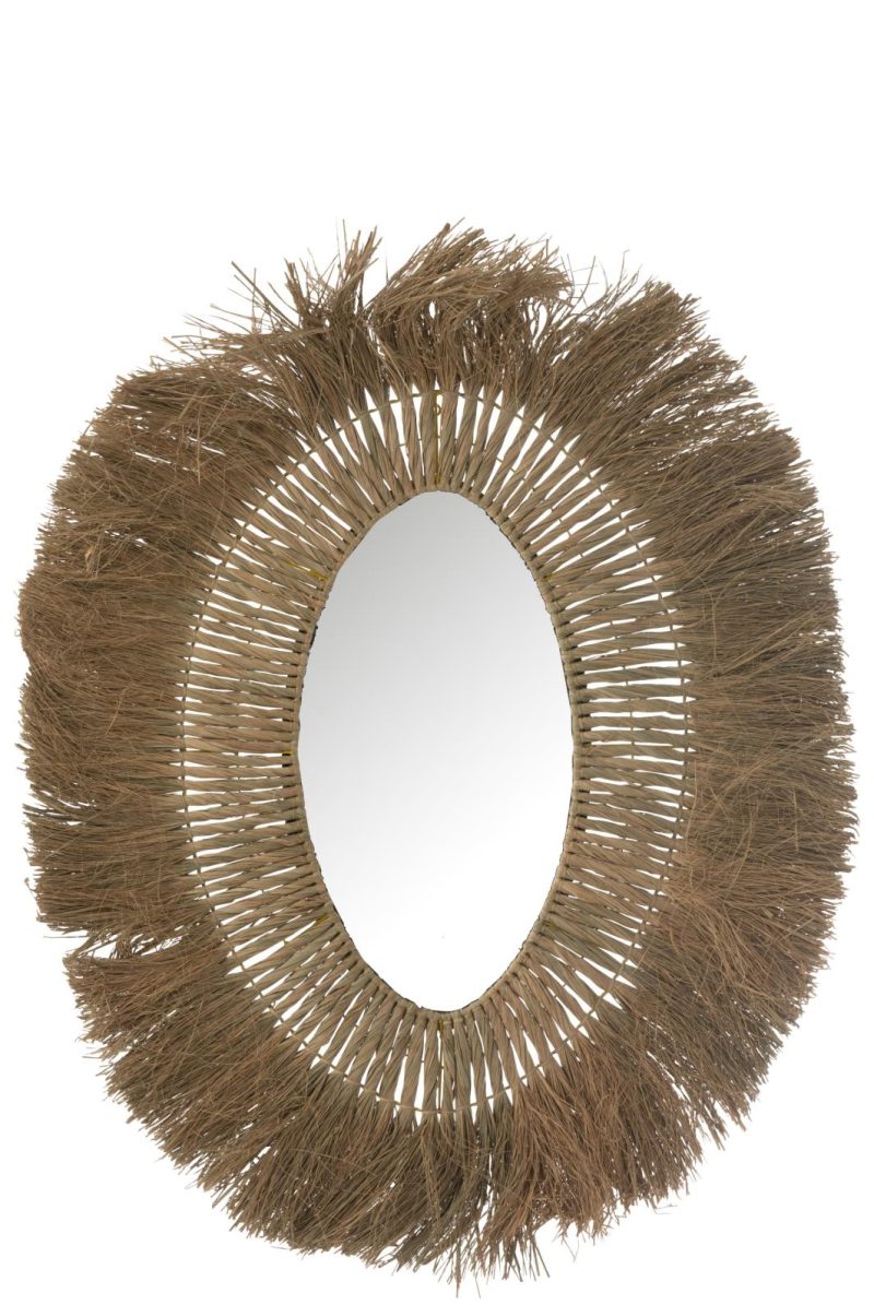 Miroir ovale tressé herbe naturel