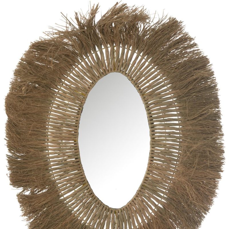 Miroir ovale tressé herbe naturel