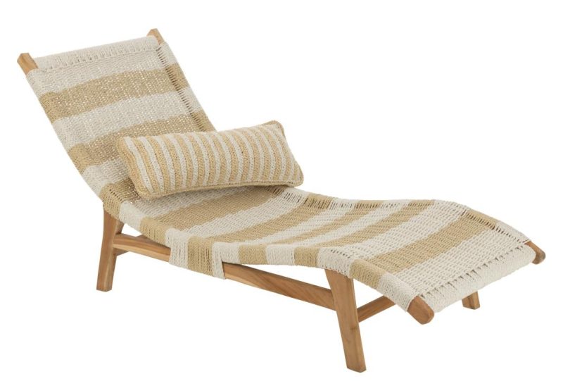 Transat+coussin rayures tissage plastique/teck blanc/naturel