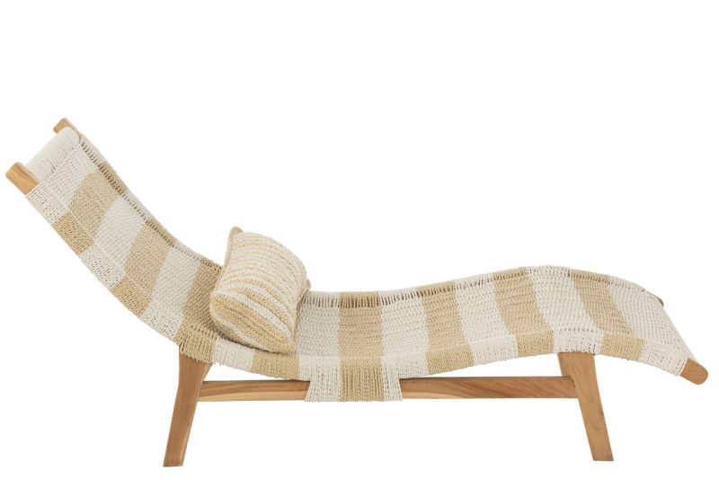 Transat+coussin rayures tissage plastique/teck blanc/naturel - Image 2
