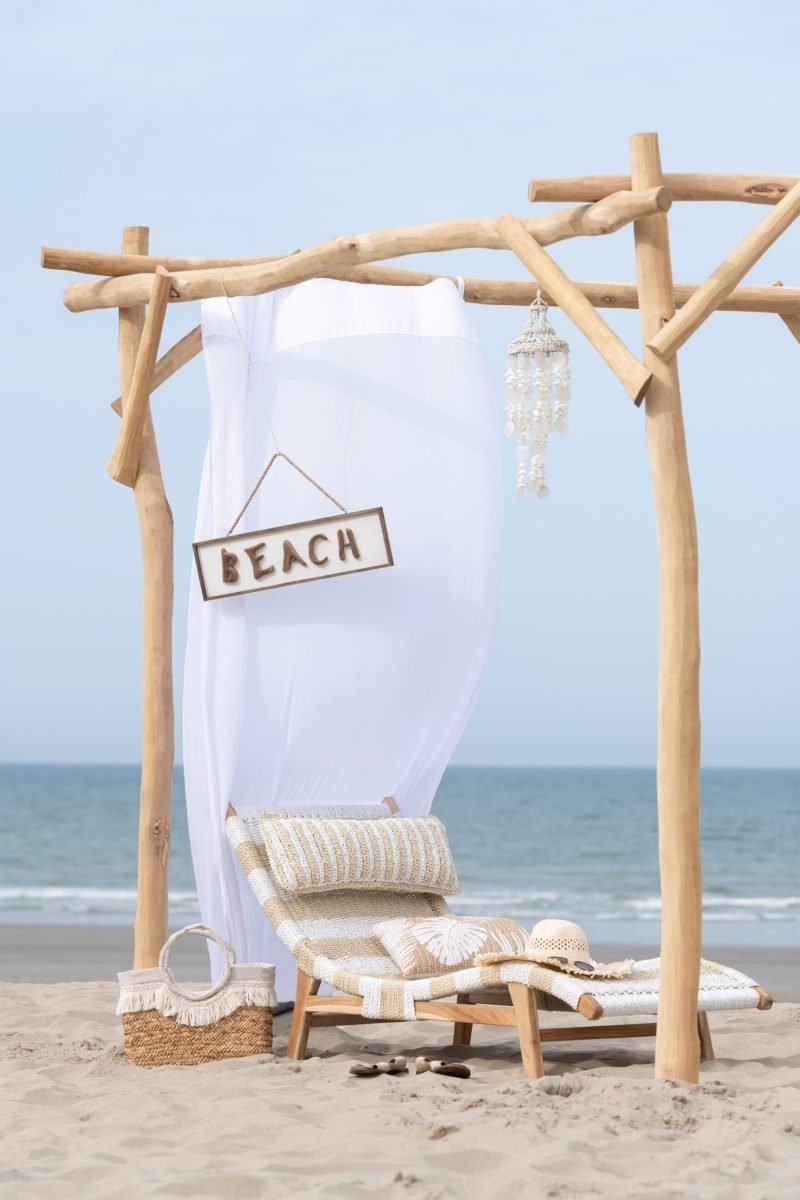 Transat+coussin rayures tissage plastique/teck blanc/naturel - Image 8