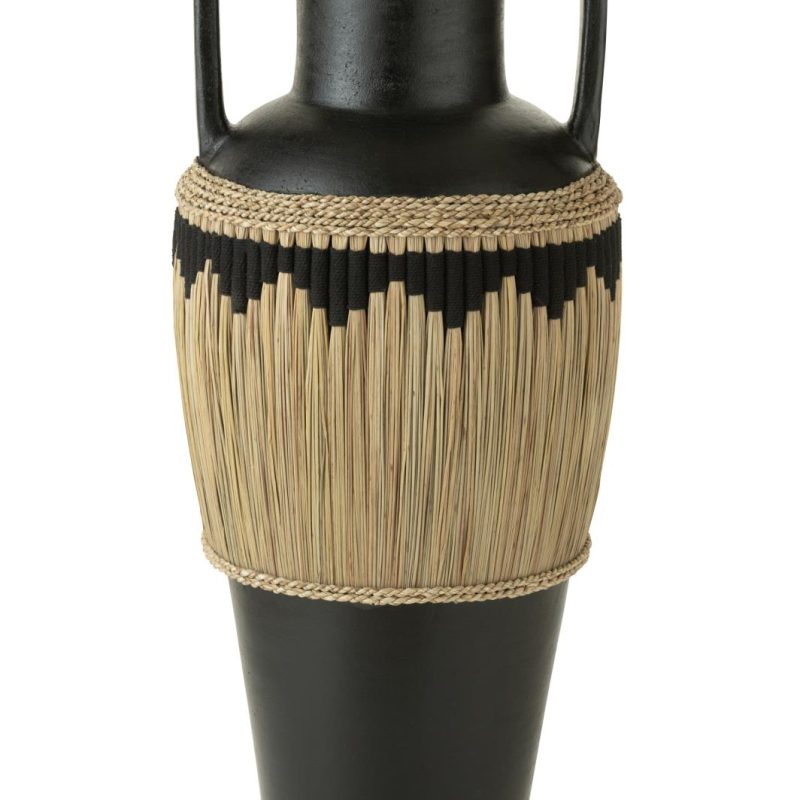 Vase motifs+anses terracota/herbes noir/naturel