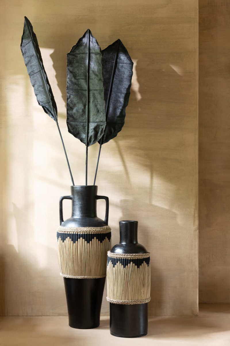 Vase motifs+anses terracota/herbes noir/naturel - Image 2