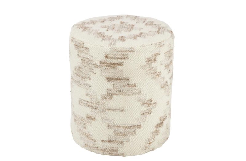 Pouf cylindre motifs éthniques laine/cotton crème /beige