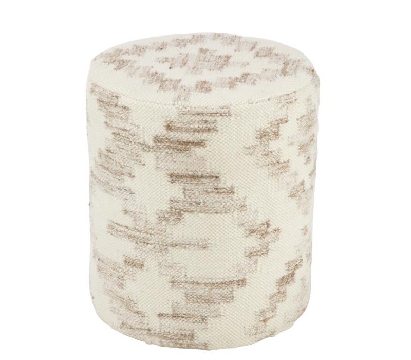 Pouf cylindre motifs éthniques laine/cotton crème /beige