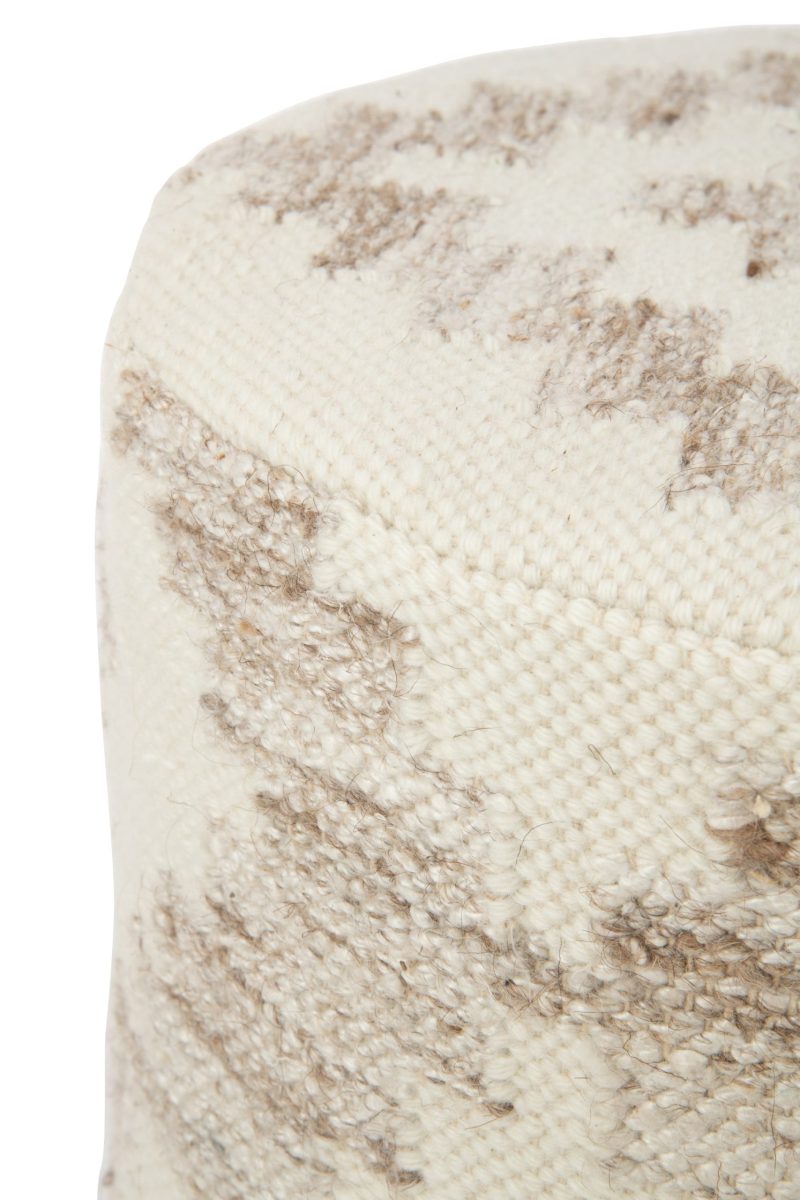 Pouf cylindre motifs éthniques laine/cotton crème /beige - Image 2