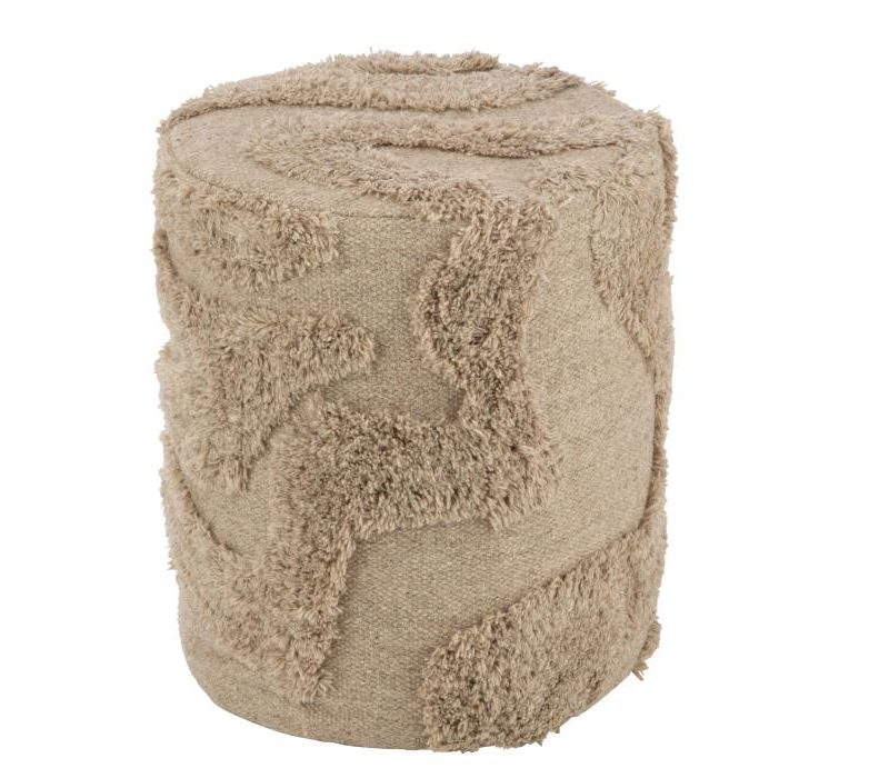 Pouf cylindre tufté courbes laine beige