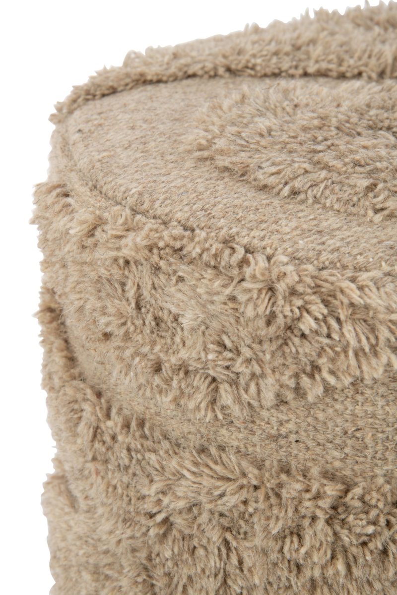 Pouf cylindre tufté courbes laine beige - Image 2