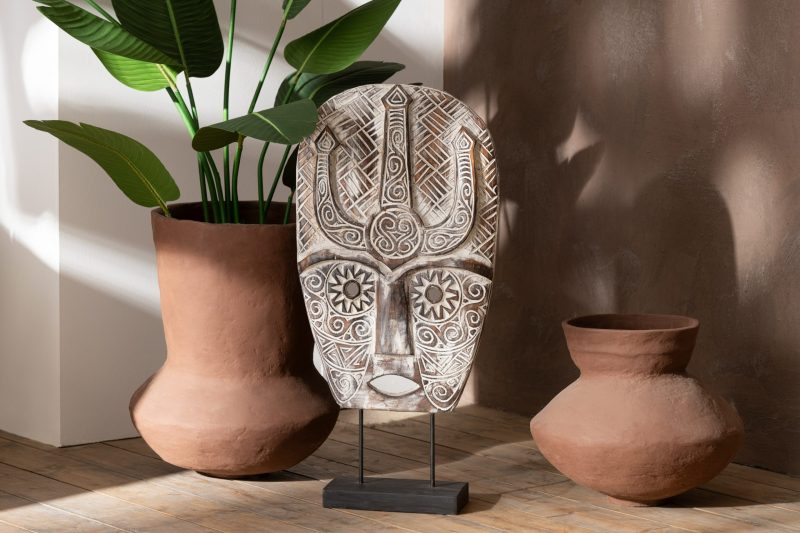 Masque sur pied zihao bois d'albasia naturel - Image 2