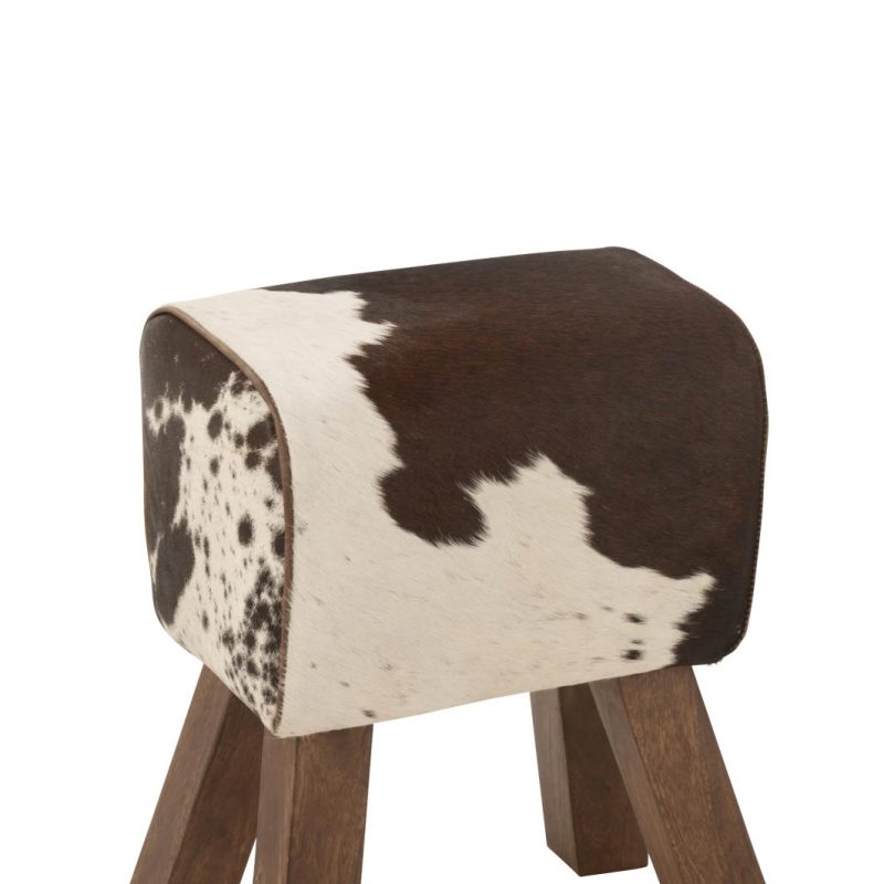 Tabouret vache bois de manguier/fourrure noir/blanc