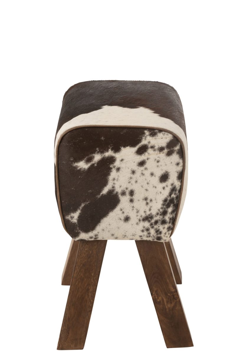 Tabouret vache bois de manguier/fourrure noir/blanc - Image 2