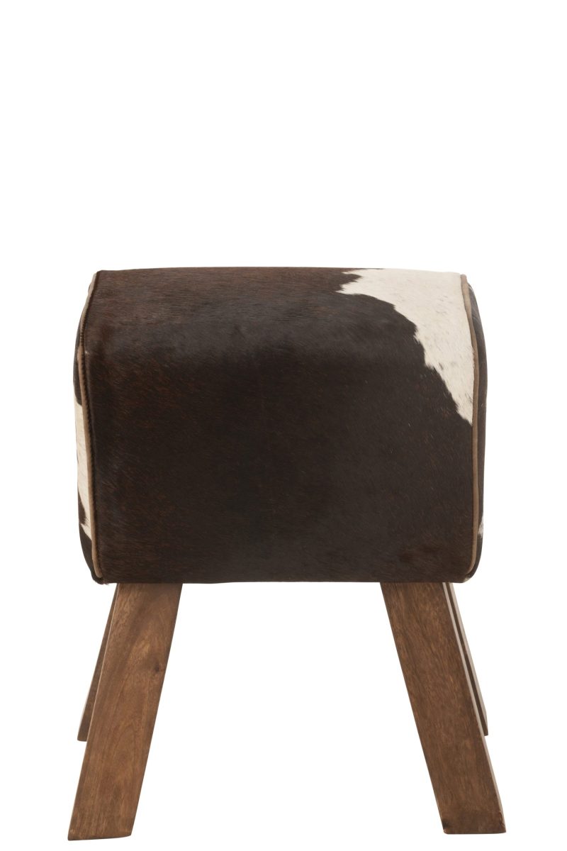 Tabouret vache bois de manguier/fourrure noir/blanc - Image 3