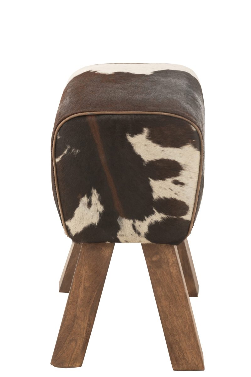 Tabouret vache bois de manguier/fourrure noir/blanc - Image 4