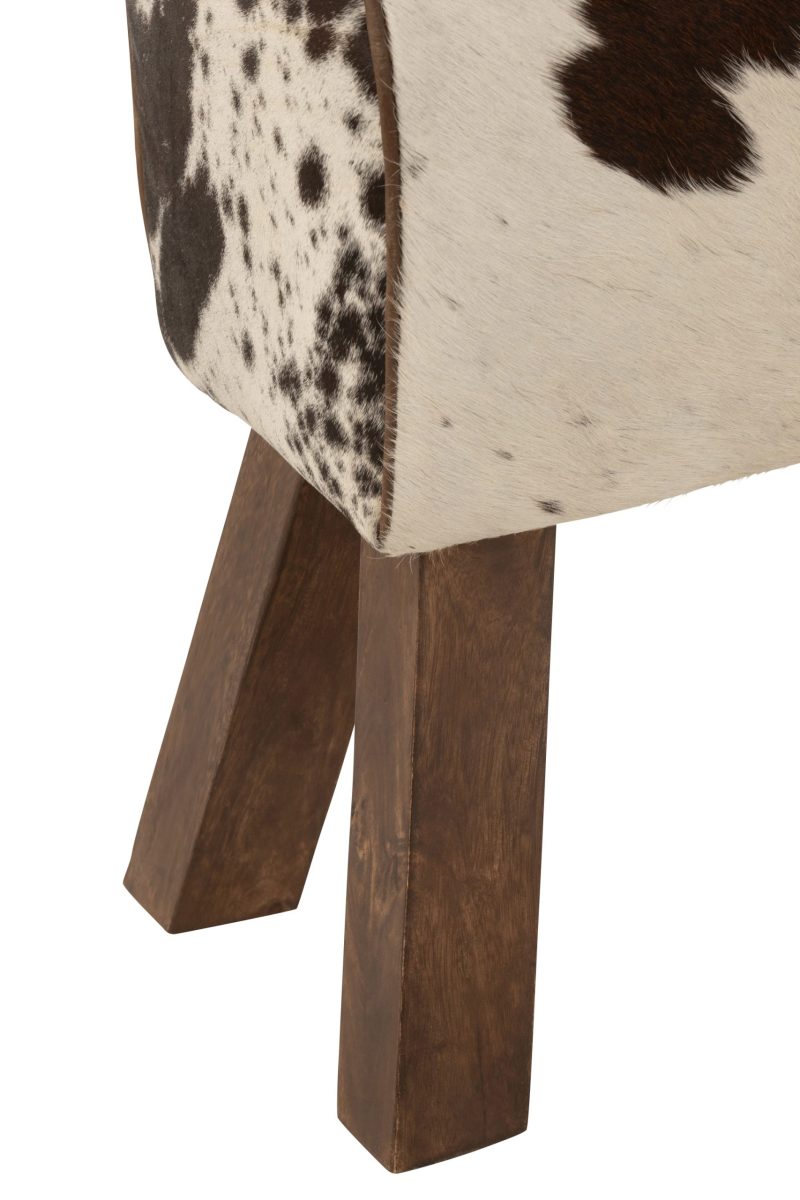 Tabouret vache bois de manguier/fourrure noir/blanc - Image 5