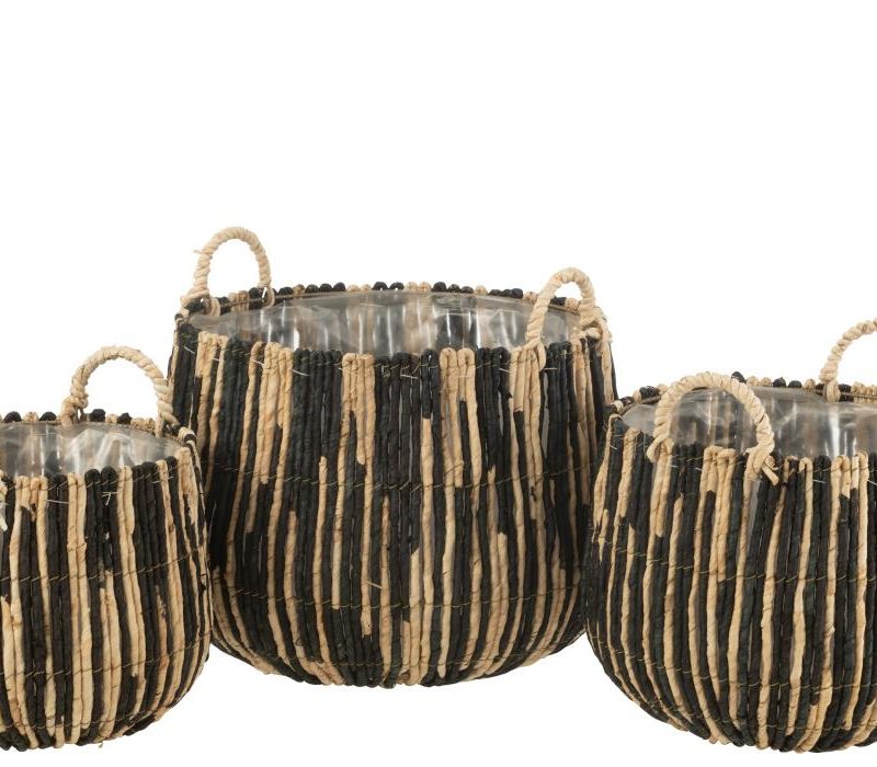 Set de 3 panier maste mais/fer noir/naturel