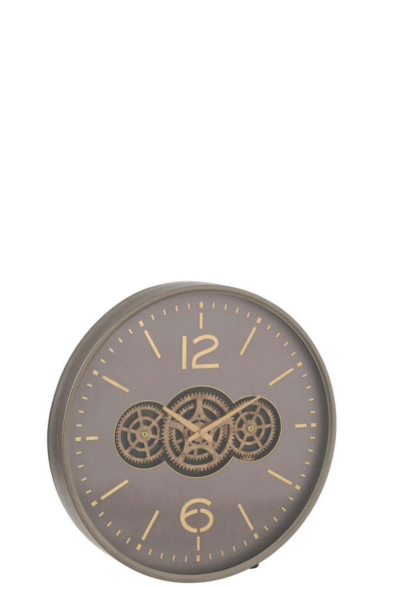 Horloge engrenage mdf gris/or large